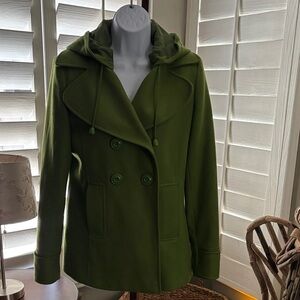 New York & Company Olive Double-Breasted Pea Coat Green